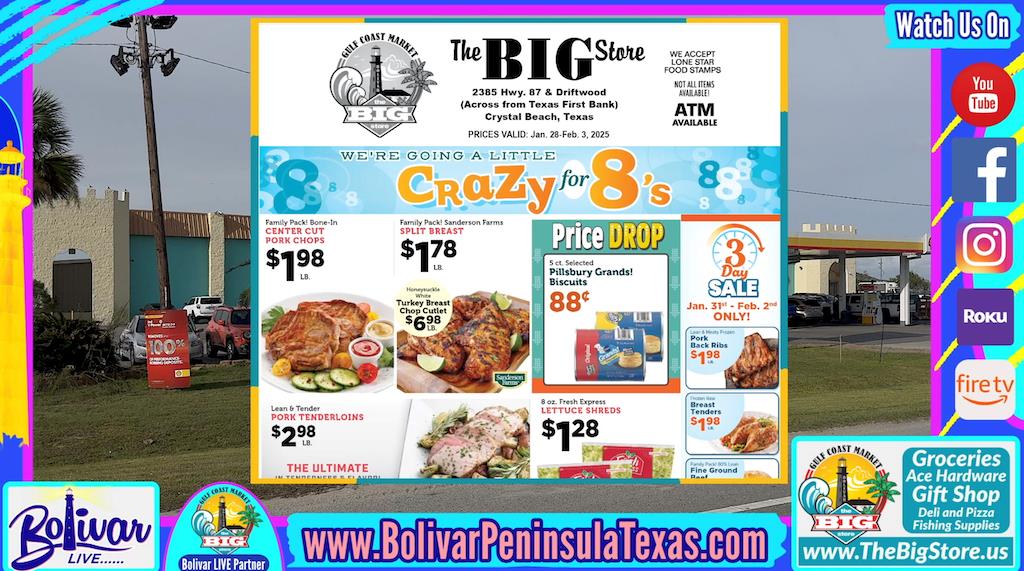 Big Savings at The Big Store Weekly Sales Ad for Bolivar Peninsula Texas.