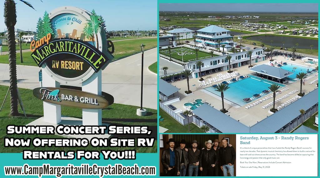 Camp Margaritaville Crystal Beach, Live Music, Seafood Dinners, Family Fun.