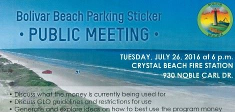 Bolivar Beach Parking Sticker- Public Meeting